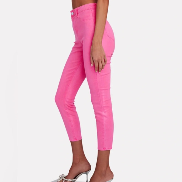 L’Agence Margot Coated Skinny Jeans Rose Pink High Rise Cropped Stretch Size 26 - Picture 6 of 16